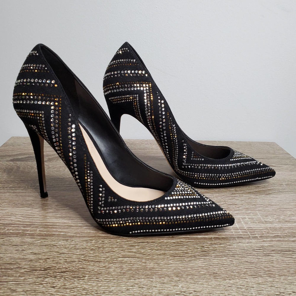 ALDO • Black Lardonna Bedazzled Slip On Stiletto Heels Sz 9 - Picture 2 of 10